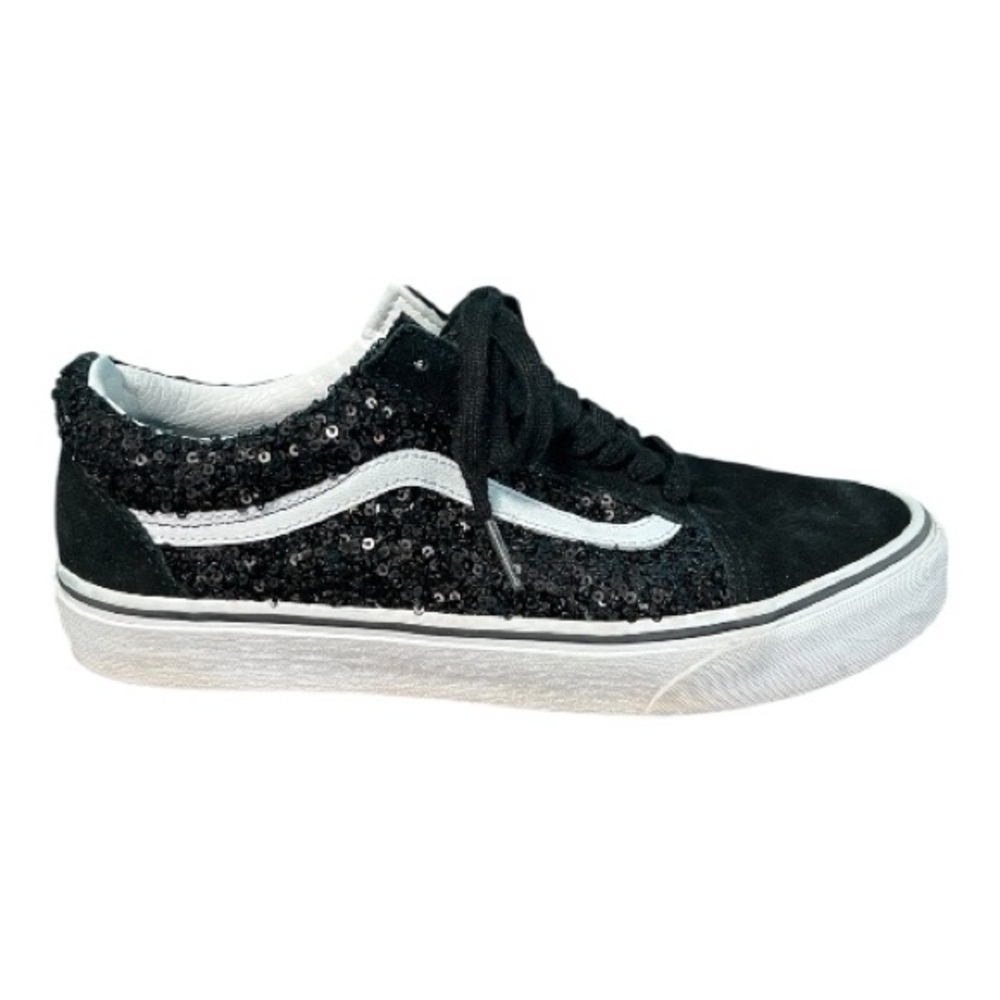 Vans Old Skool Sequins Black and White Tennis Shoes Size 10 - Picture 4 of 16